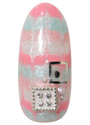Pieadra Jewel Square Button Silver 2pc (Pastel Pink x Crystal)